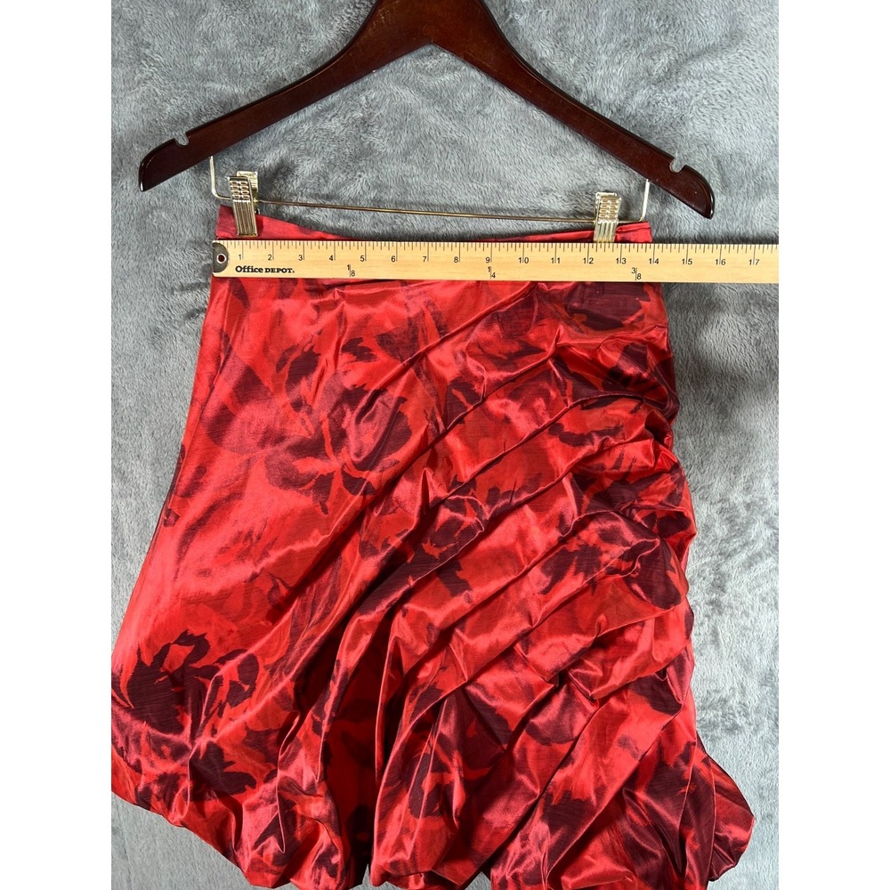 Rickie Freeman Teri Jon Bubble Skirt 4 Red Floral Taffeta Layered Vintage 90's - Picture 4 of 7